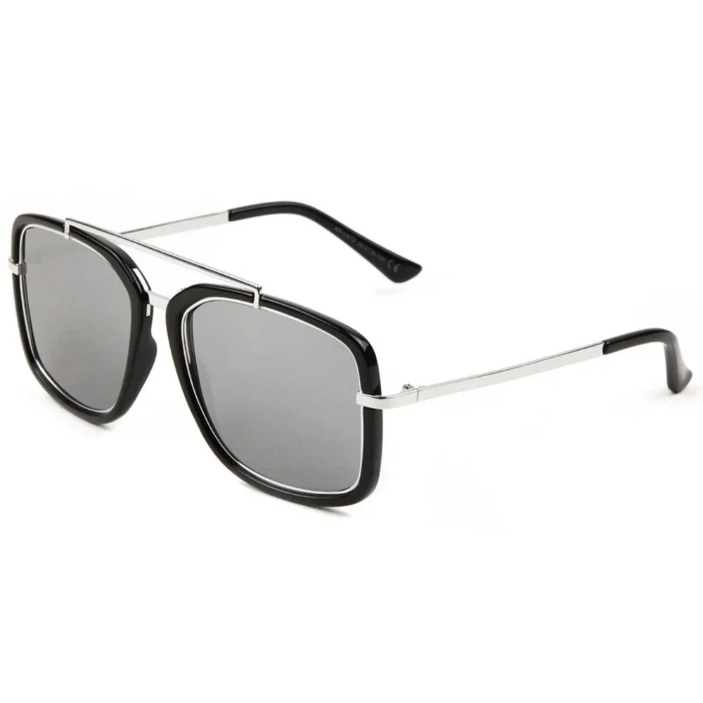 Square Sunglasses Men's‎ Fashion Shades Silver Accents Mirror Lens Trendy Shades