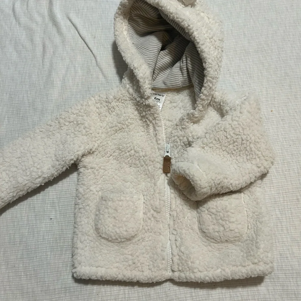 Baby Girl Baby Boy Jacket White‎ Sherpa Carters Size 6 Months Warm Zipper