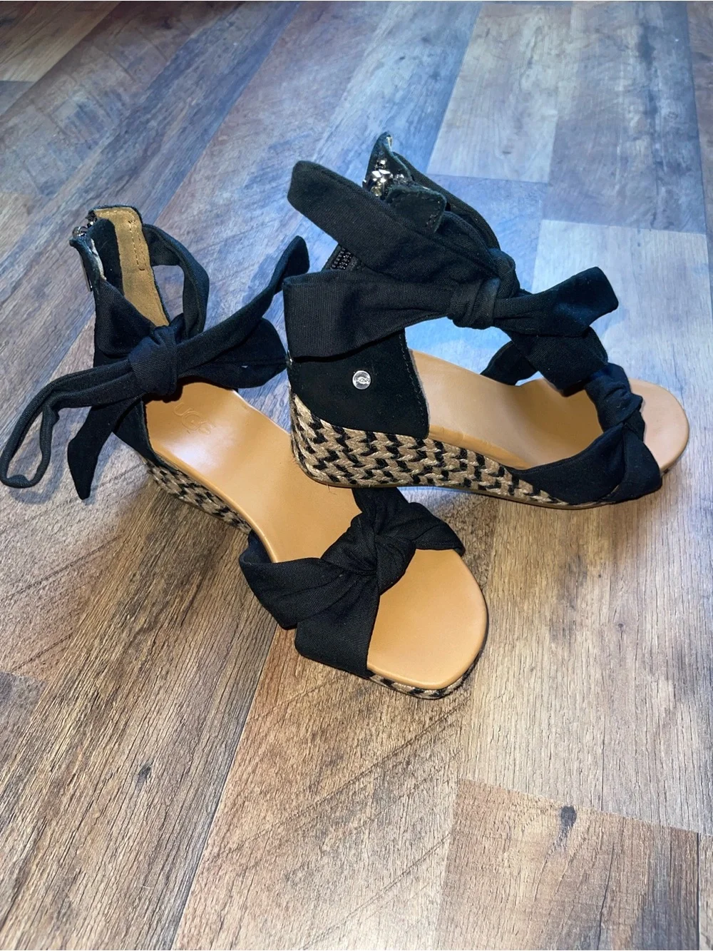 UGG Black Knotted Espadrille Wedge Sandals