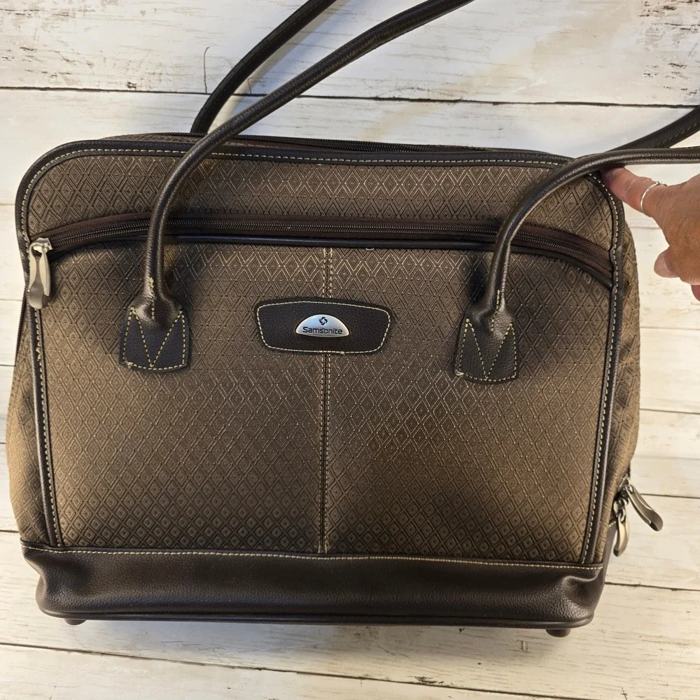 Samsonite Brown‎ Diamond Pattern Laptop Briefcase Business Travel Bag Organizer