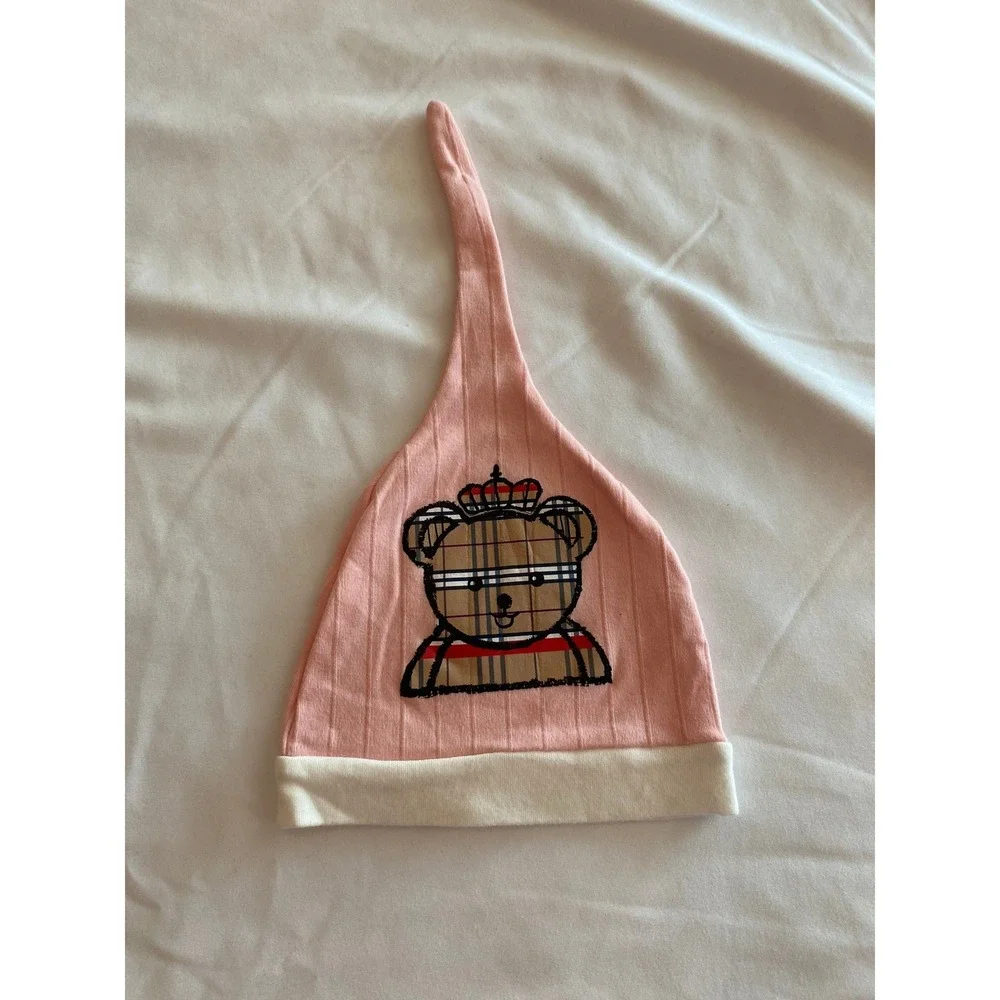 Baby Girls Pink Teddy Bear Check Elf Pixie Knot Hat Photoshoot One Size