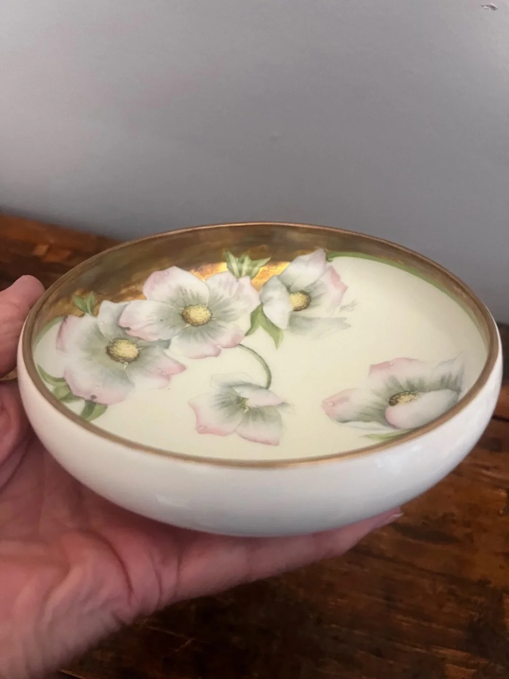 Vintage Hand-Painted Porcelain Floral Trinket Box / Vanity Three Legged Dish