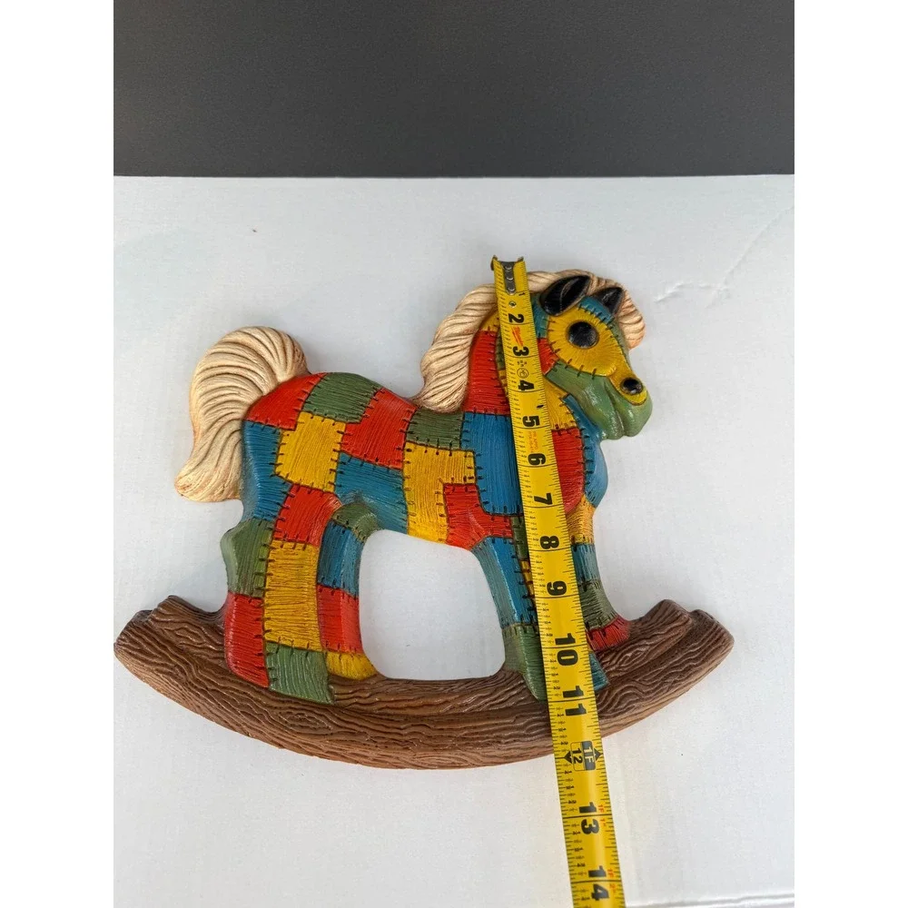 Vintage Patchwork Rocking Horse Wall Decor Plaque Colorful Nursery Art 12 Inch