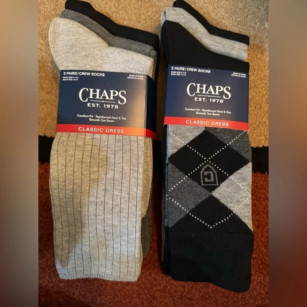 Chaps Classic Dress Argyle Crew Socks &   Ribbed Crew Socks 3 Pack Each