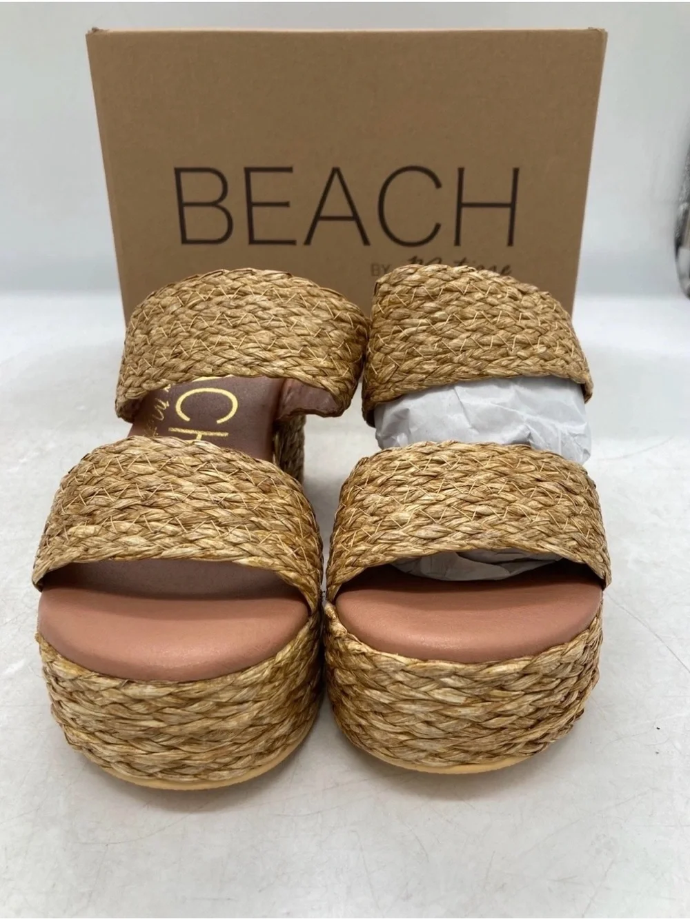 New Beach By Matisse Ocean Ave Cognac Platform Woven Sandals Size 7M With Box