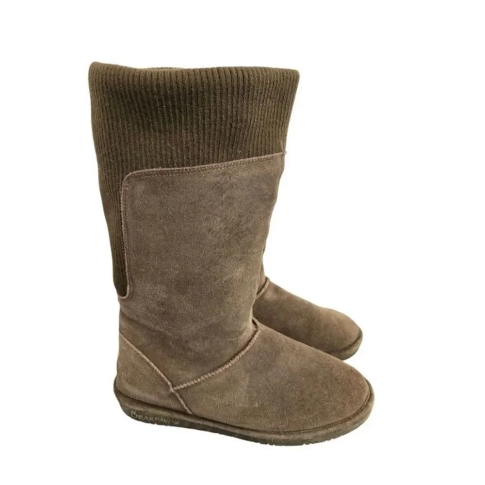 Bear Paws Suede Boots Women 9 Brown Slip-On Warm Cozy