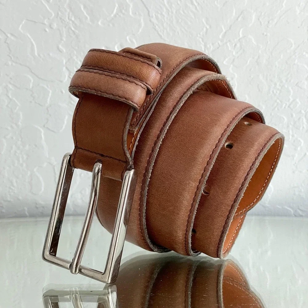 Vintage ACE MARKS Handcrafted Brown Leather Belt size 125|110 (38) Made in Italy