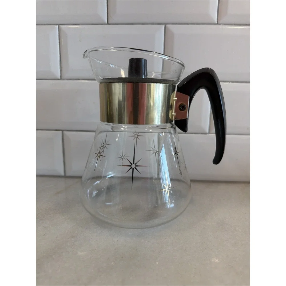 Vintage Pyrex Corning MCM Atomic Star Burst 6-Cup Coffee Pot Carafe Heatproof