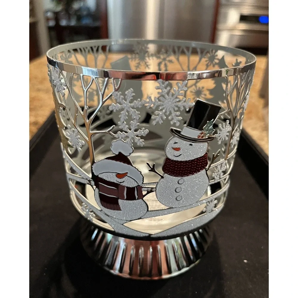 2023 Bath And Body Works 3 Wick‎ Pillar Candle Holder Happy Snowmen Brand New
