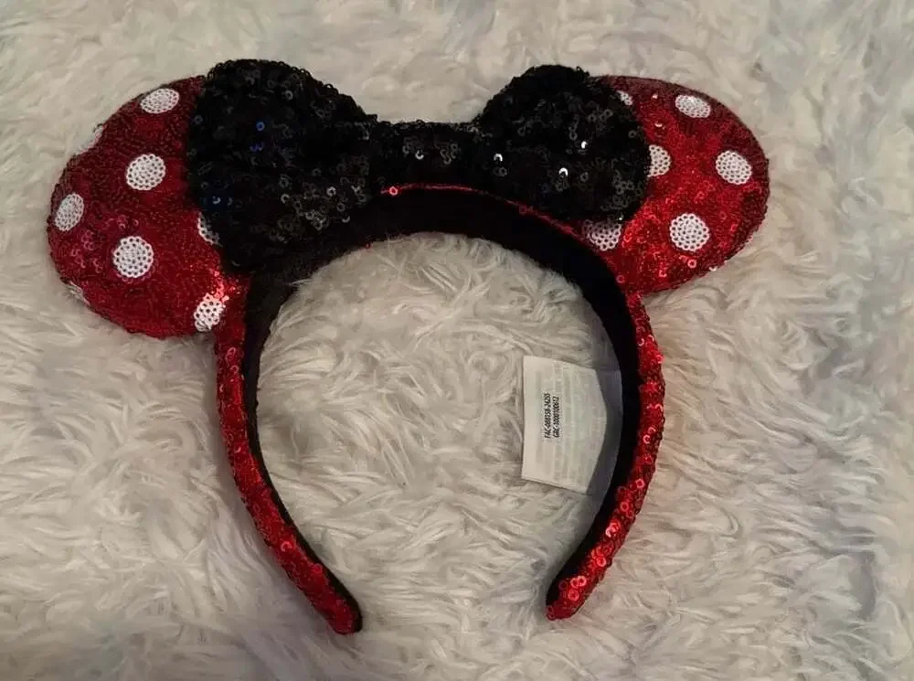 Disney Parks Authentic Red Polka Dot Minnie Mouse Sequin Ear Headband with Black