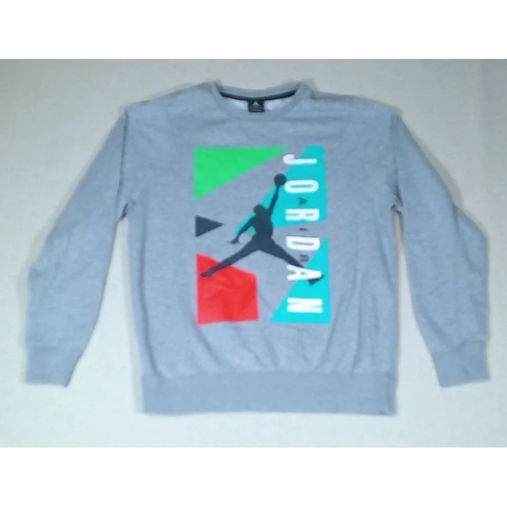Air Jordan‎ Sweatshirt Men's Size Large Gray Pullover  Multi Color Front Panel