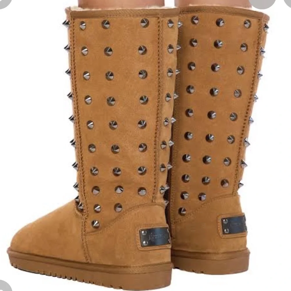 Heaven Sent Havoc Tan Studded Mid-Calf Women's Boots NEW‎ Size 10