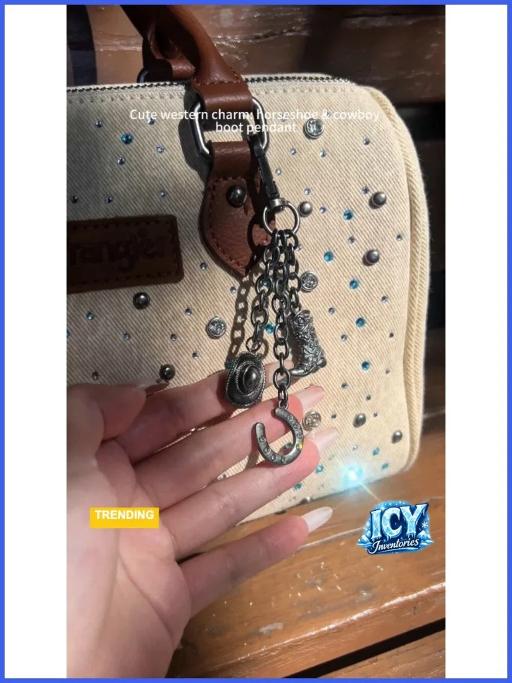 Denim Rhinestone Barrel Bag - Y2K Satchel Purse with Adjustable Crossbody Strap
