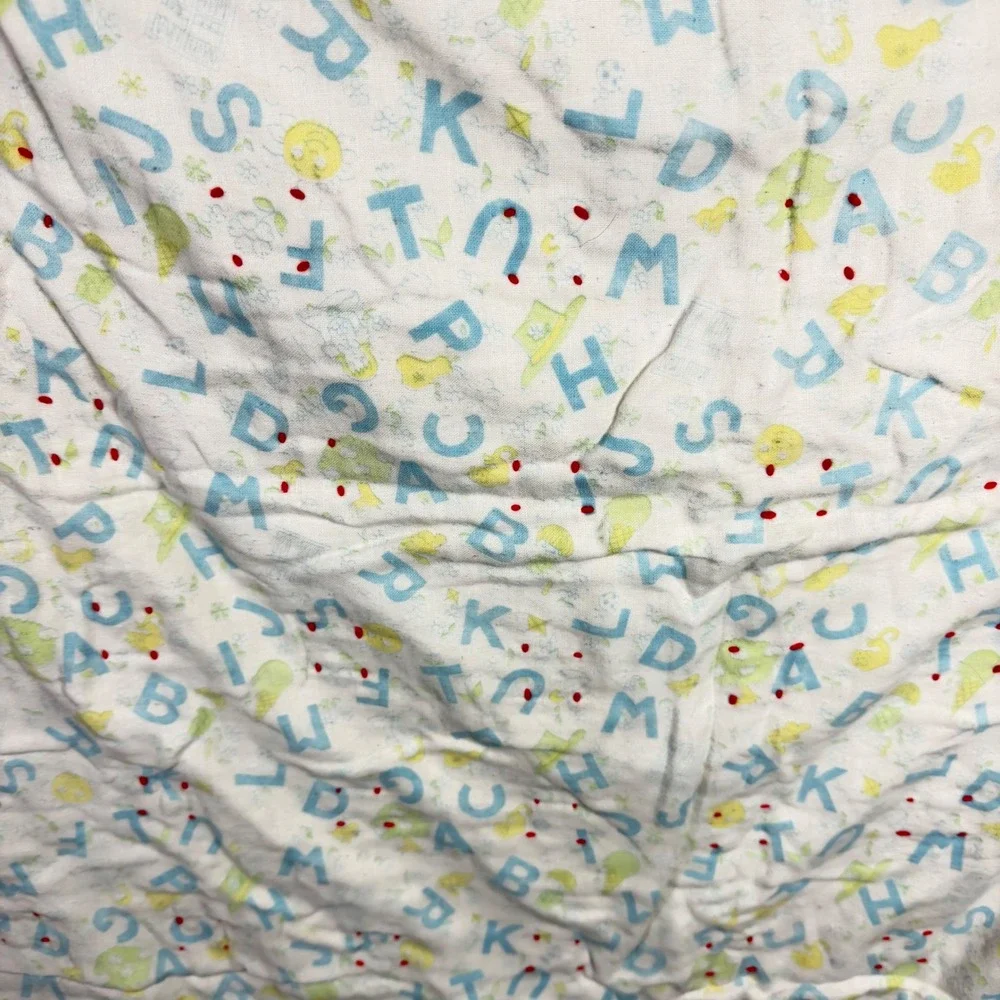Vintage Handmade Tied Baby Quilt Nursery‎ Children Cars Alphabet Print 41x52