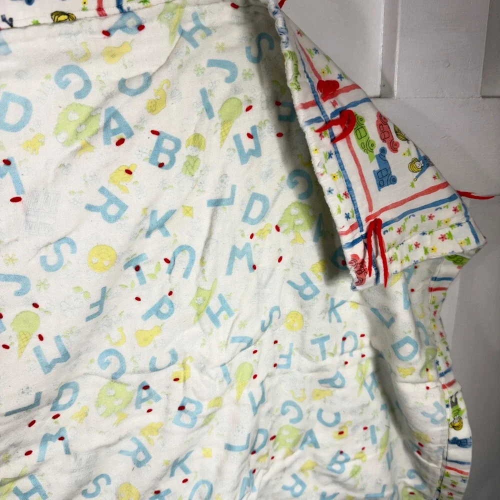 Vintage Handmade Tied Baby Quilt Nursery‎ Children Cars Alphabet Print 41x52