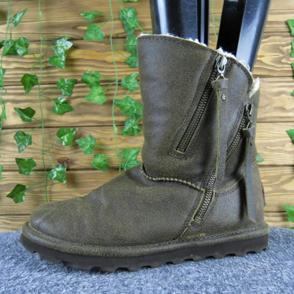 Bearpaw Mimi Women 7 Brown Suede Shearling Line Winter Boot Dual Zip Casual Warm