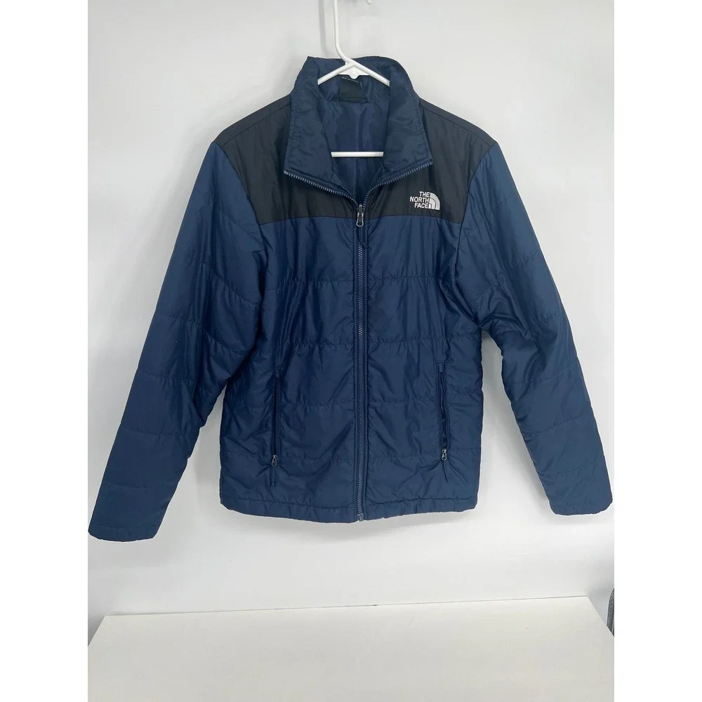 The North Face Mens Puffer Jacket Navy Blue Black Colorblock Insulated‎ Small