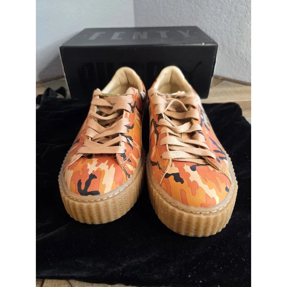 Puma x Fenty Rihanna Orange‎ Camo Leather Platform Creepers Women's 8 NEW