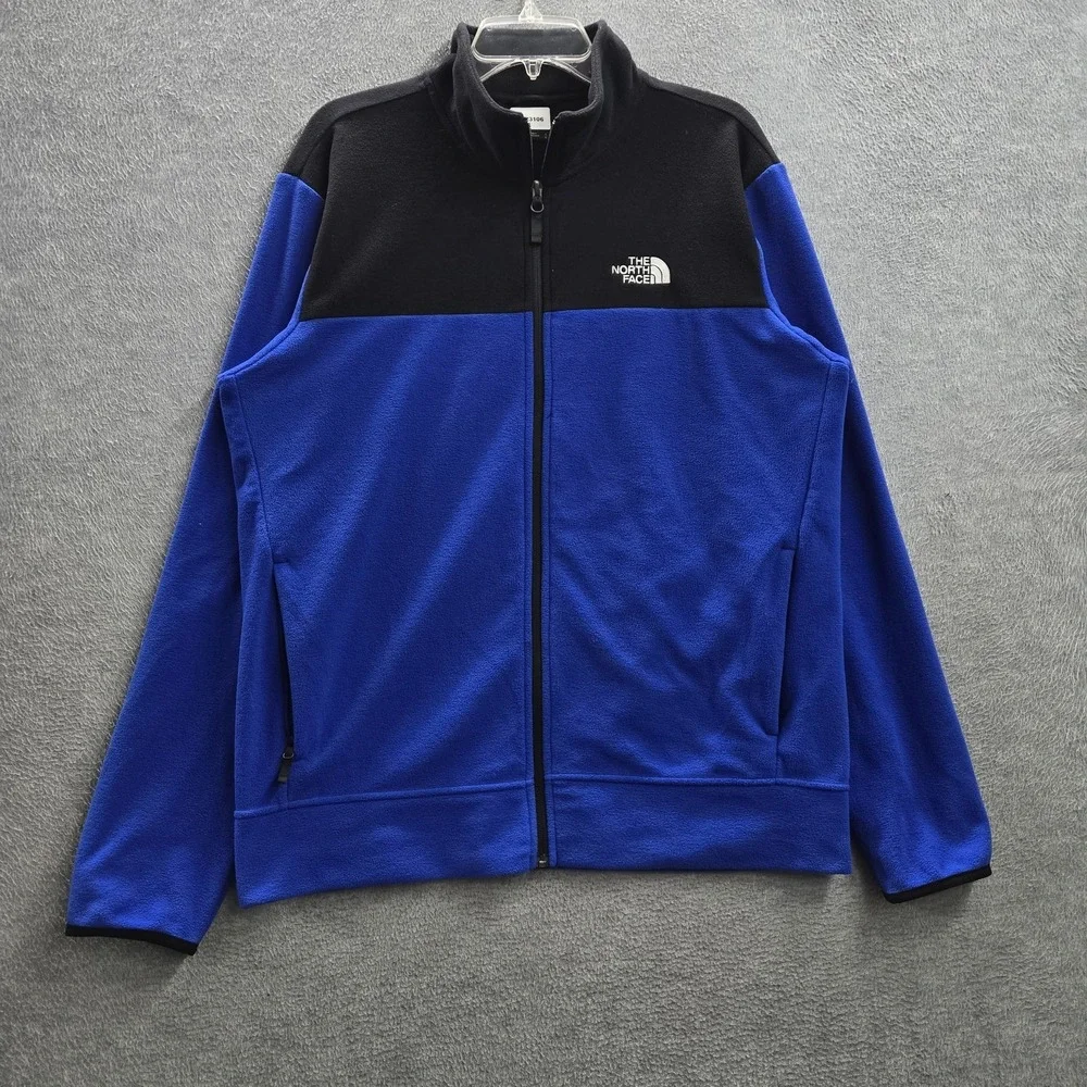 The North‎ Face Men Jacket L Blue Embroidered Colorblock Fleece Anchor Full Zip