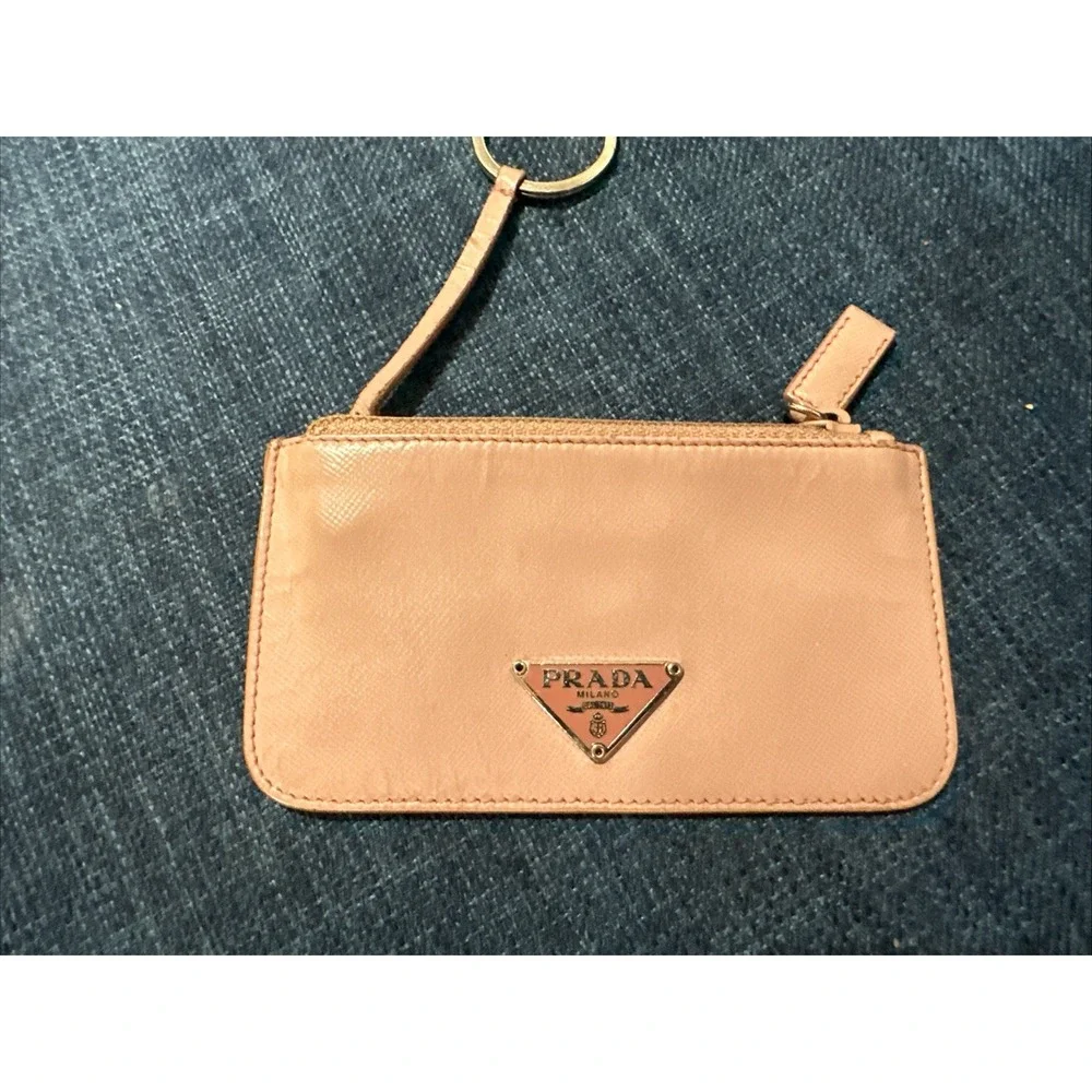 Authentic PRADA Mini Zip Saffiano Key Holder Pouch Keychain Pink