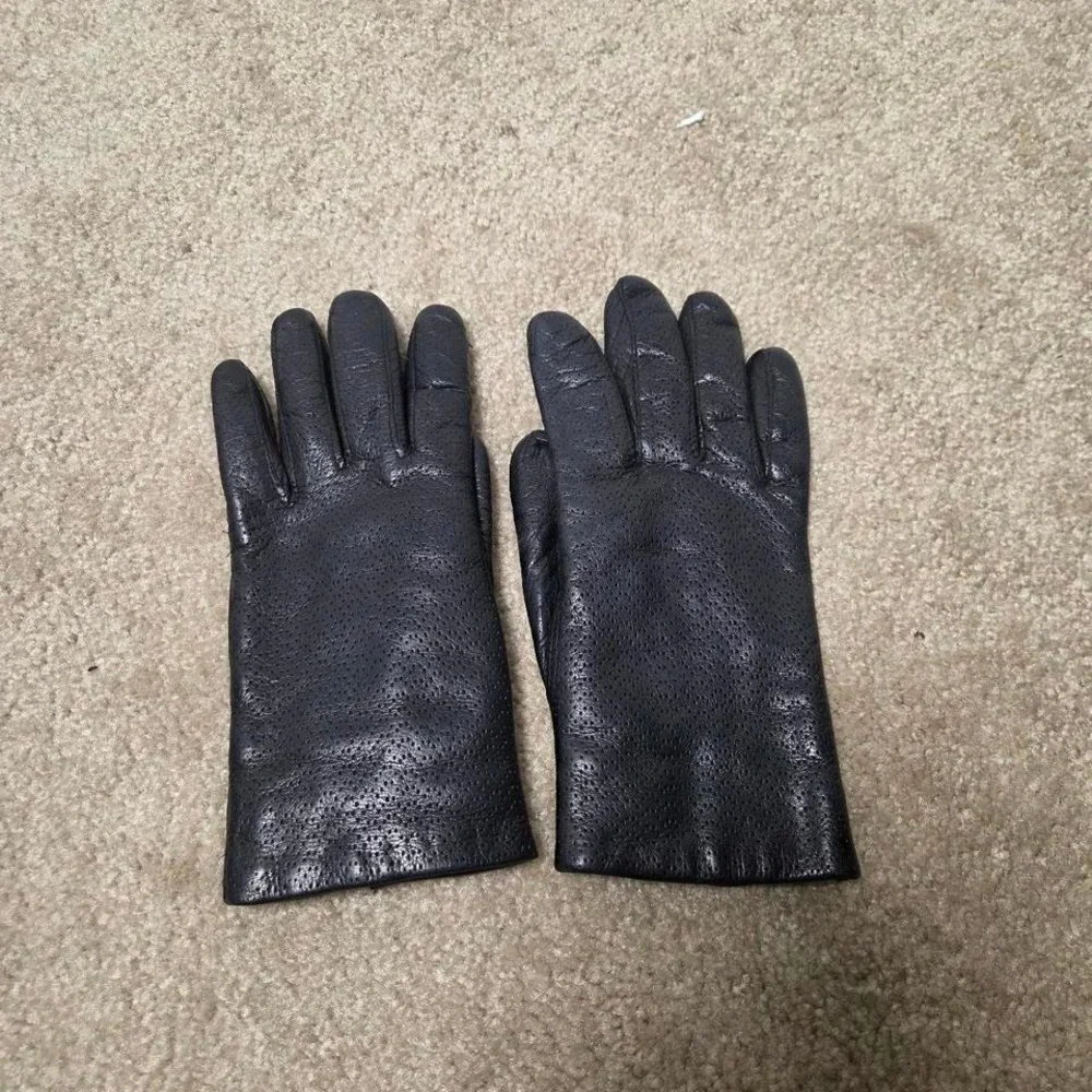 Genuine Leather Gloves Sz 7 Vintage‎ Thin Black Fur-Lining ITALY Wpl 9111
