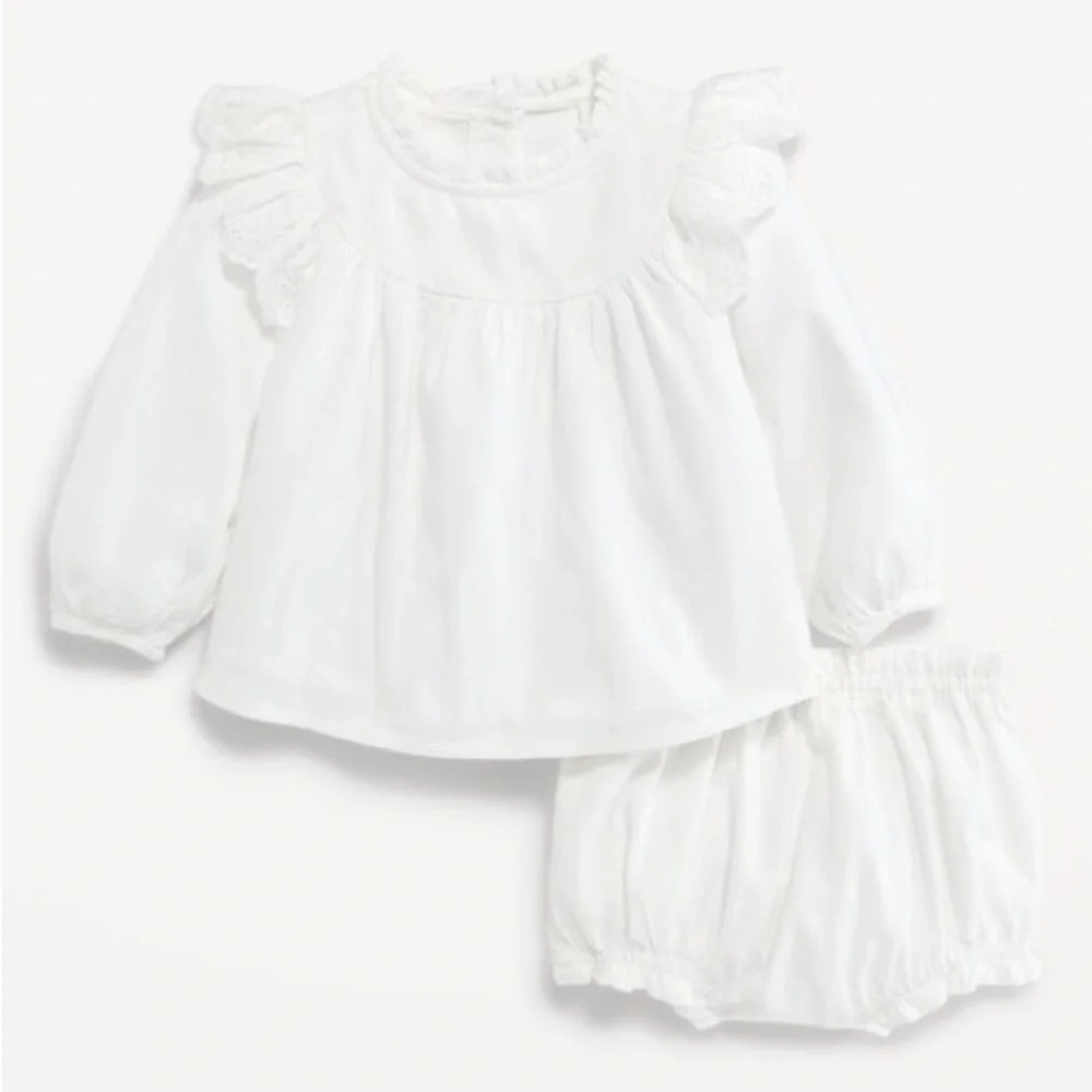 Old Navy Baby Girls 6-12 months White 2 Piece Eyelet Lace Trim Dress Set Wedding