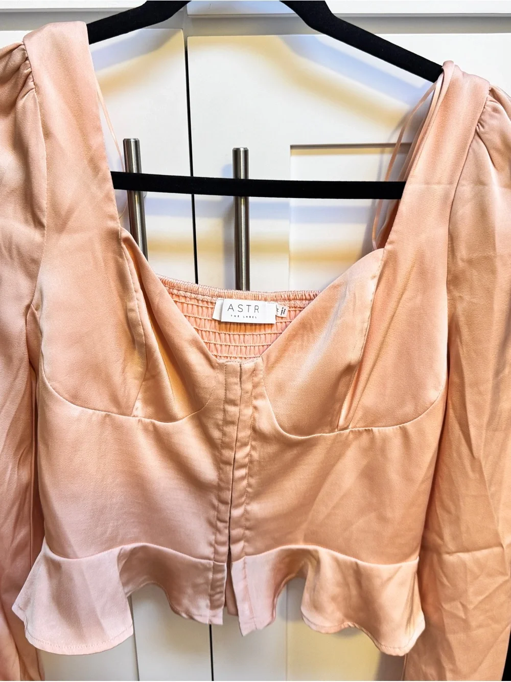 Astr Pink Satin Peplum Blouse