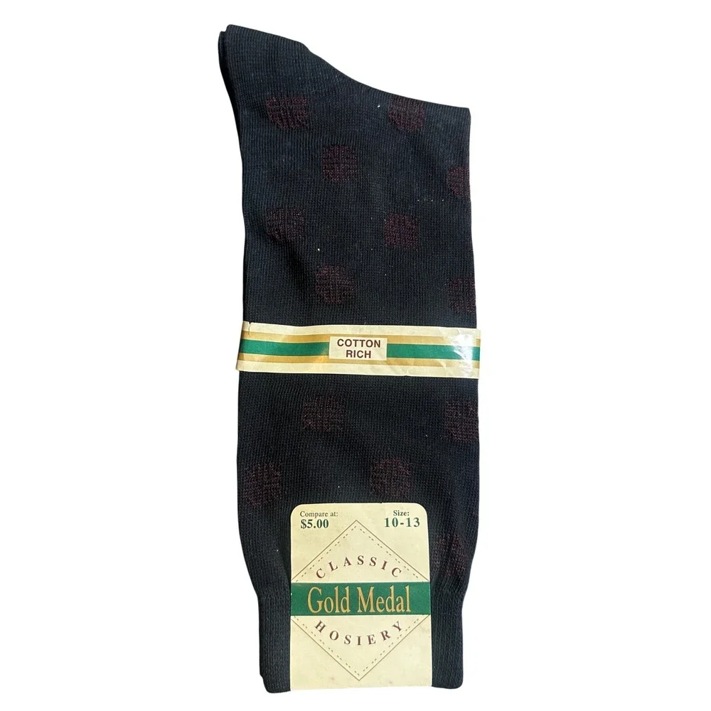 Gold‎ Medal Vintage Dress Socks Men 10-13 Black Cotton Classic New
