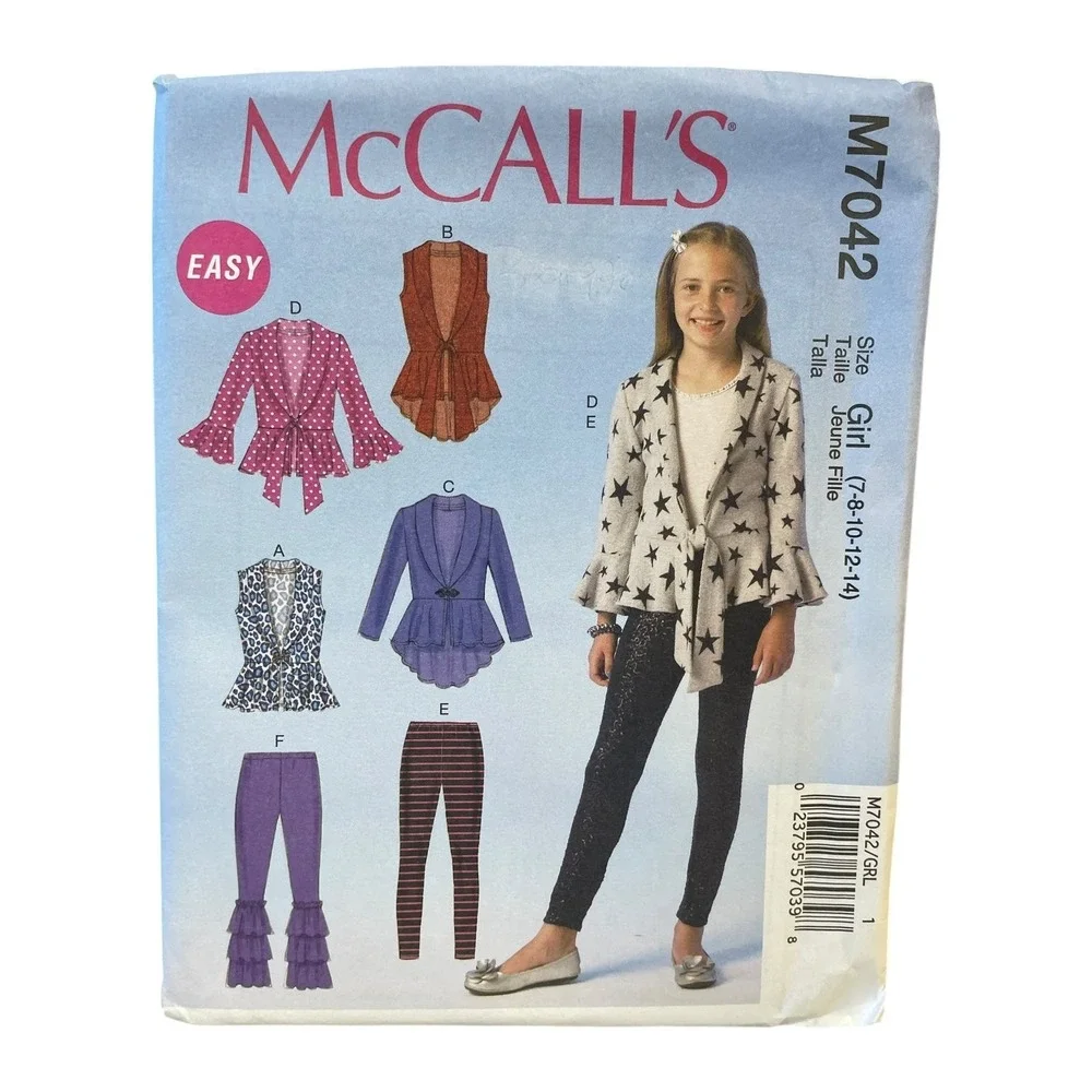 McCALL'S‎ M7042 Girls Vest Cardigan Leggings Pattern Size 7-14