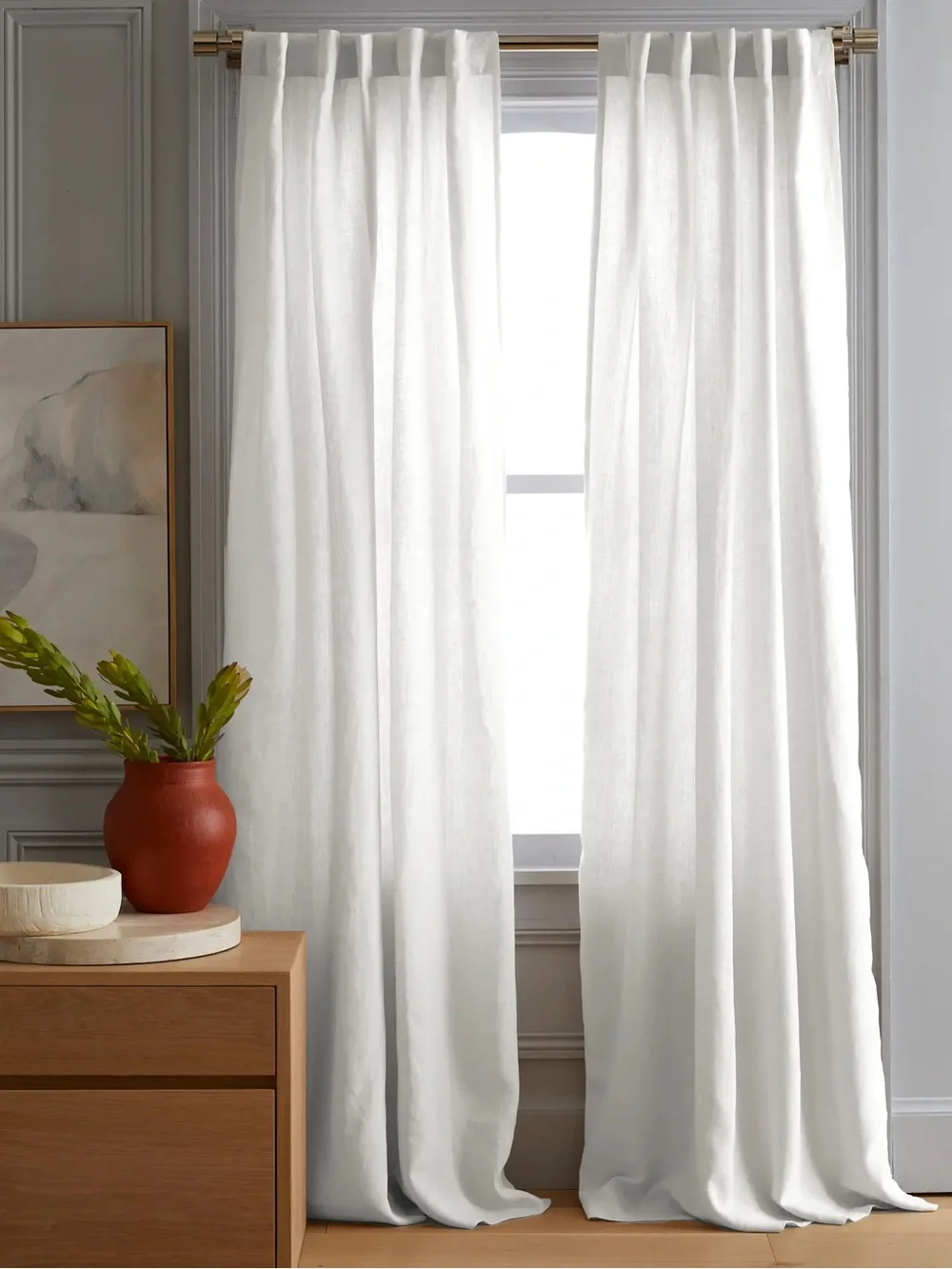 NWT QUINCE Set Of 2 48x96 European Linen Curtains White 0423