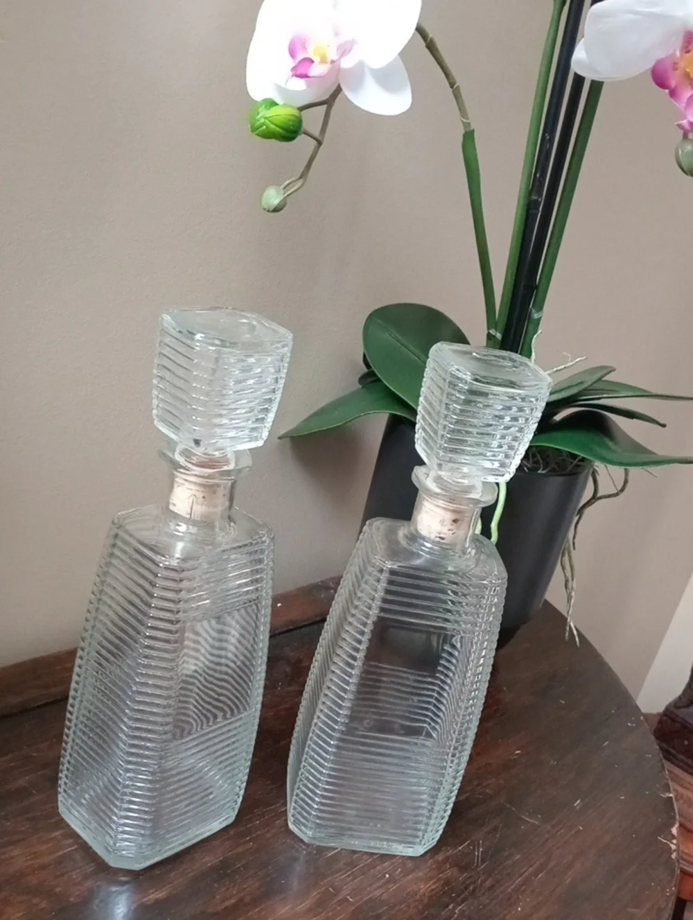 Mid Century Glass Liquor Decanters. A Set Of 2. #406