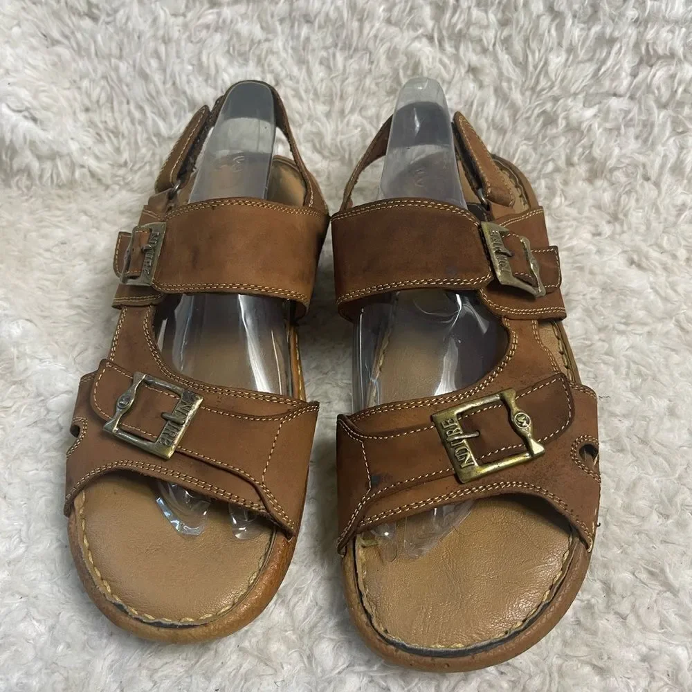 NDURE Men leather Brown Straps sandals with antique tone side buckles Size 8