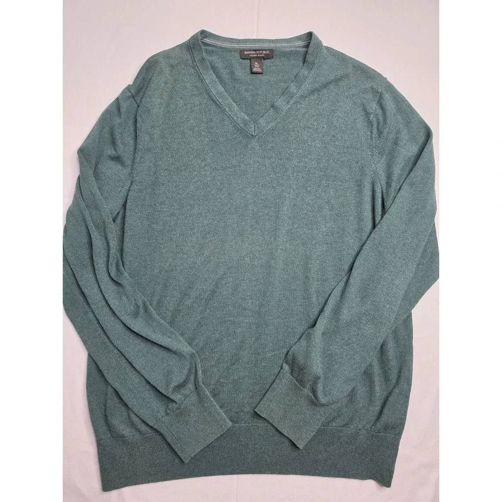 Banana Republic Luxury Blend Sweater Men's XL Green Knitted V-Neck Warm Wear