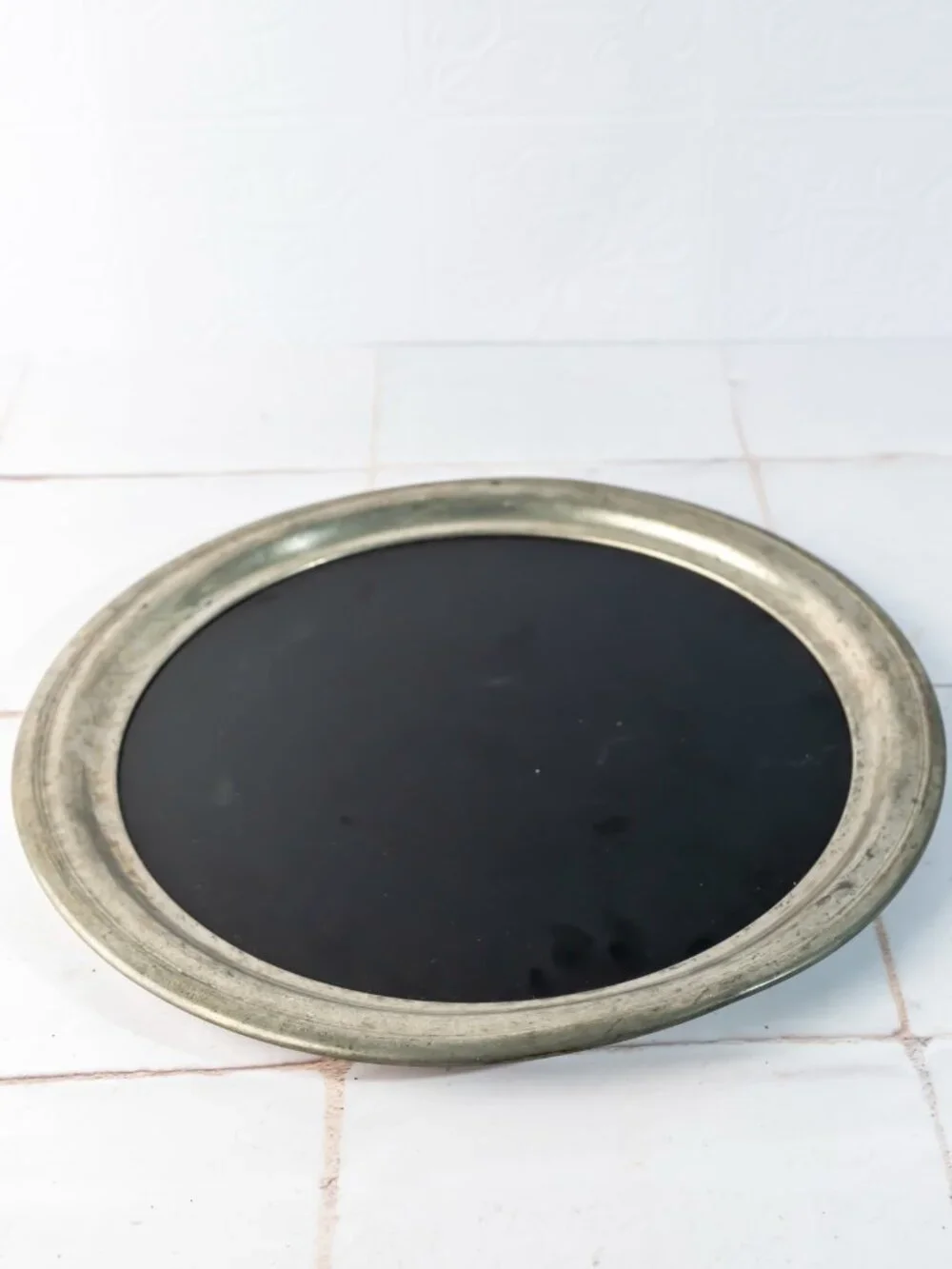 International Silver Company Round Pewter Black Drink Tray