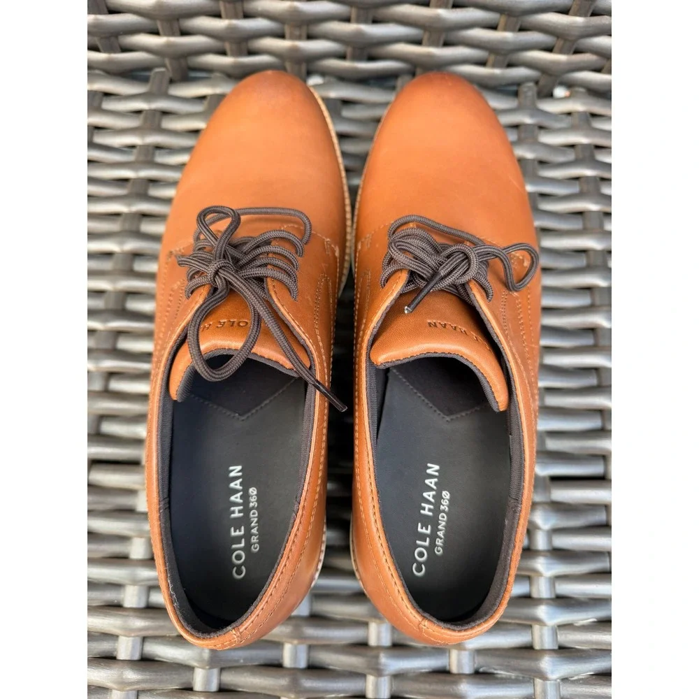 Cole Haan Mens FlexGrand 360 Tan Leather Plain Toe Derby Shoes Size 10M New