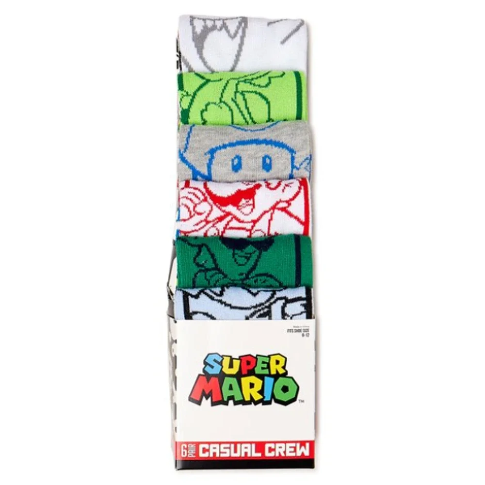 Super Mario Casual Crew Socks-6 Pairs