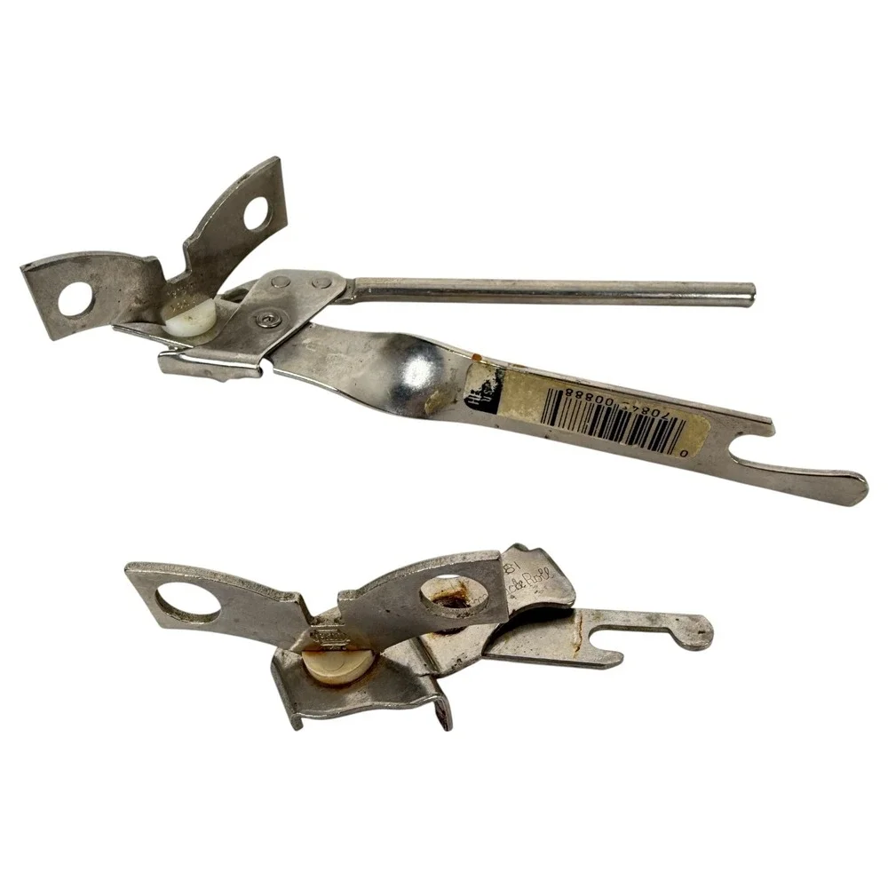 2 Vintage Can Bottle Openers Miracle Roll 881 And Heuck Hand Held Metal Made USA