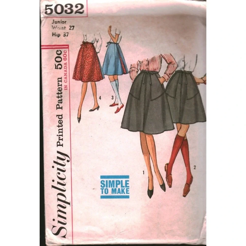 Vintage Simplicity 5032 Reversible Wrap Around Skirt Sewing Pattern Junior 27