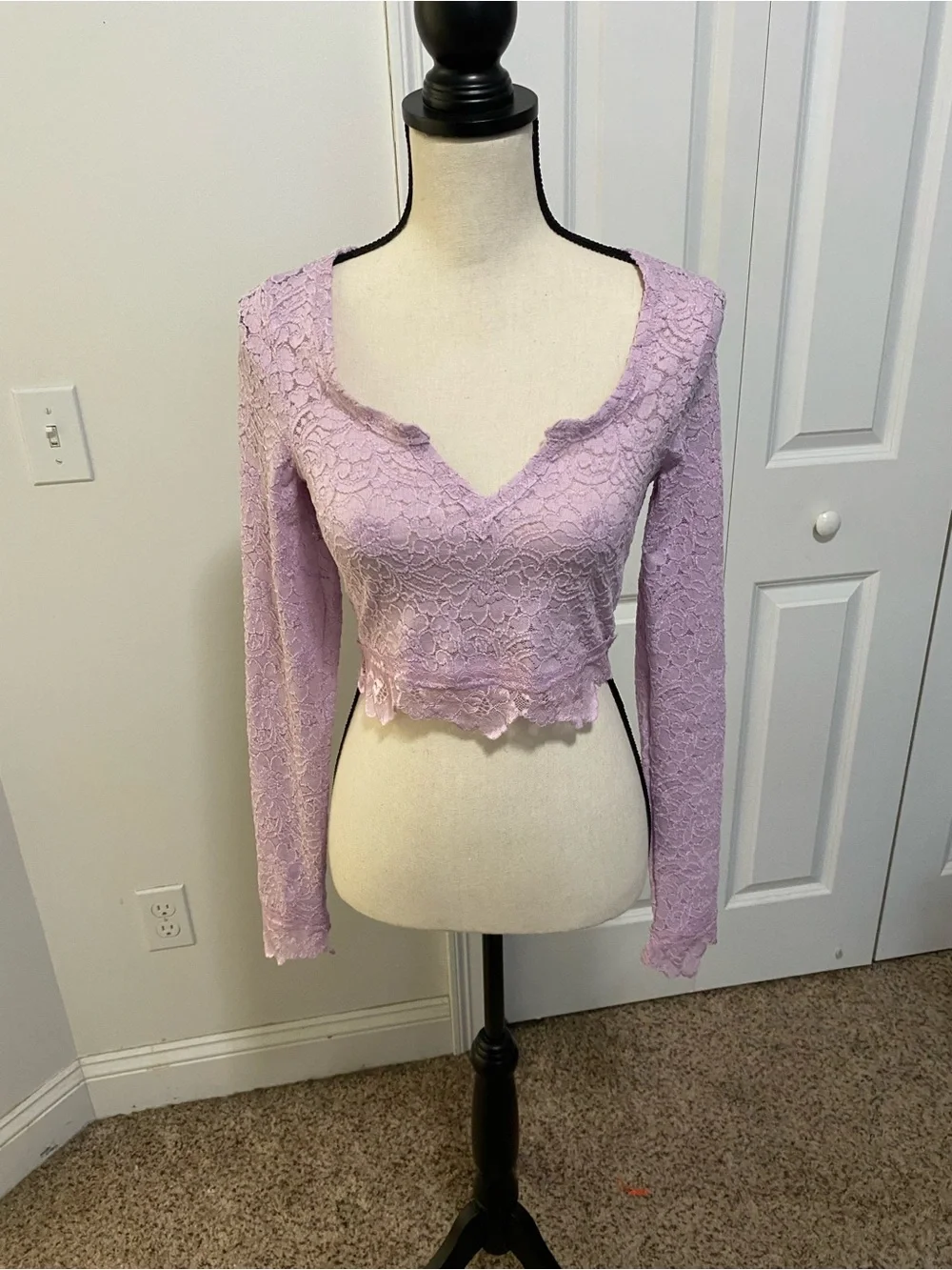 Free People Cloud Ride Lace Cropped Long-Sleeve Top