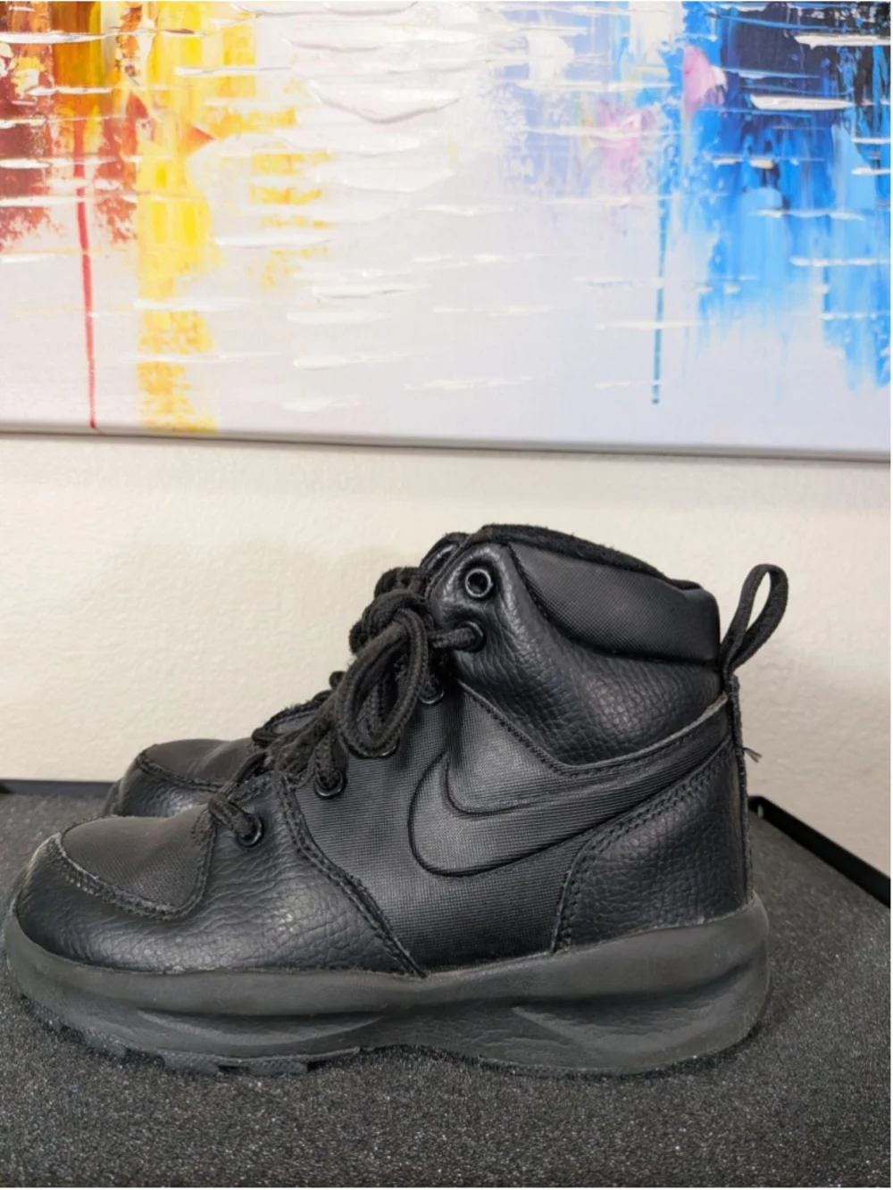 Nike Leather Ankle Boots Kids Size 11.5C Black Winter Hiking Combat HF0751-001