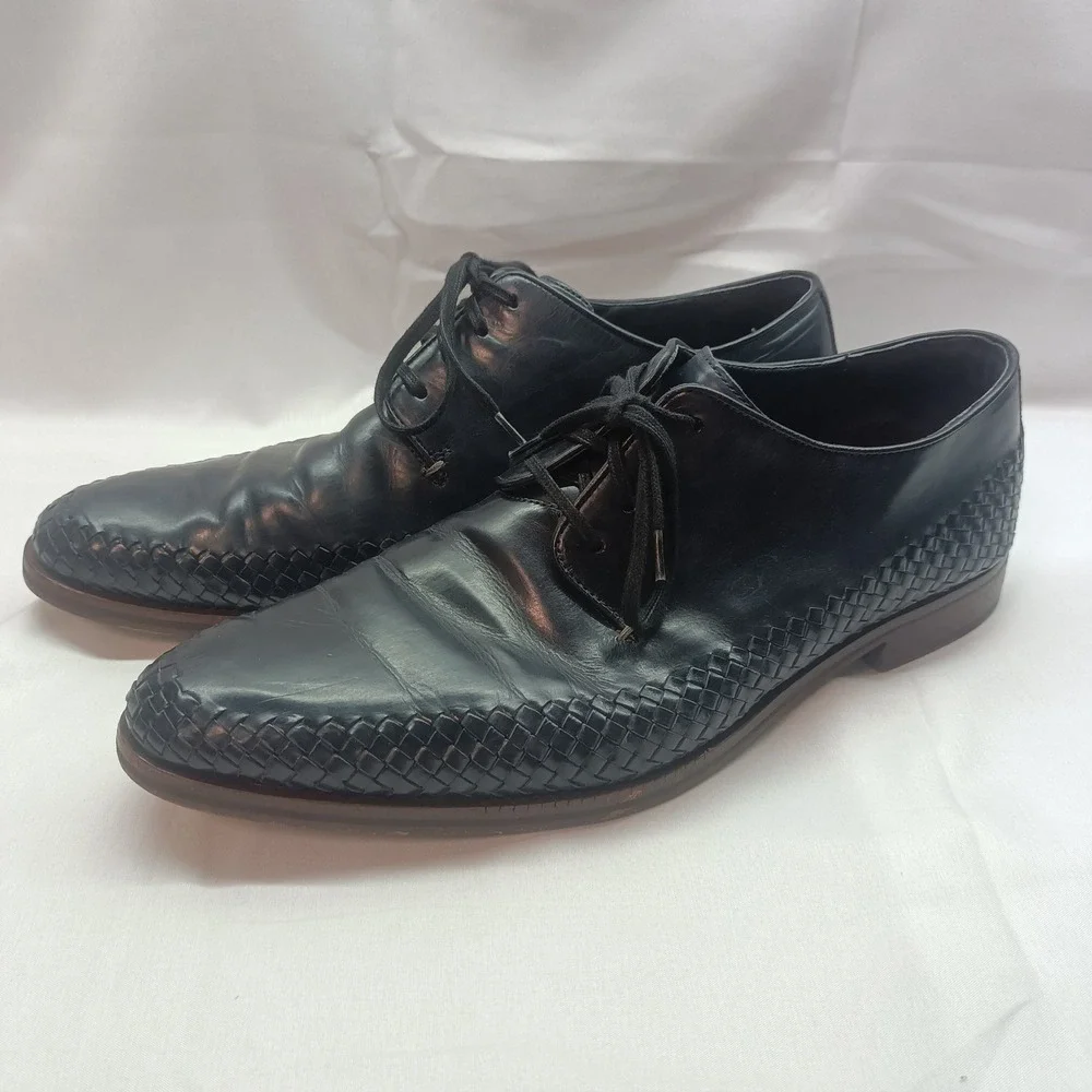 Cole Haan‎ Grand OS Navy Blue Woven Leather Derby Dress Shoes Mens 12M Preppy