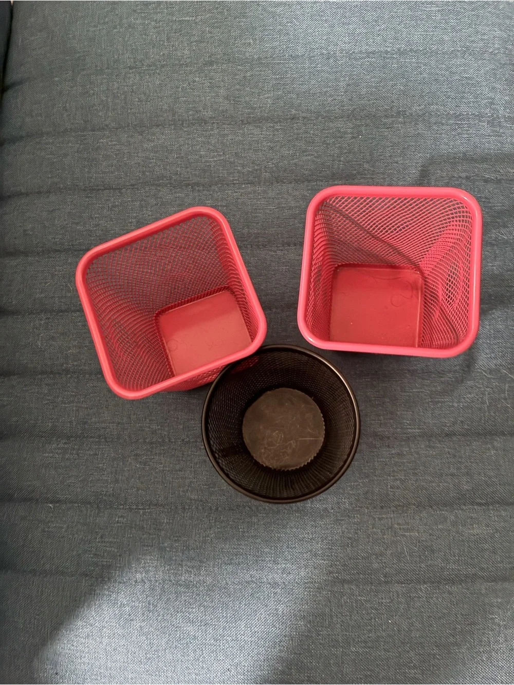 IKEA Pink Square Mesh Organizers with Black Round Mesh Pen Cup