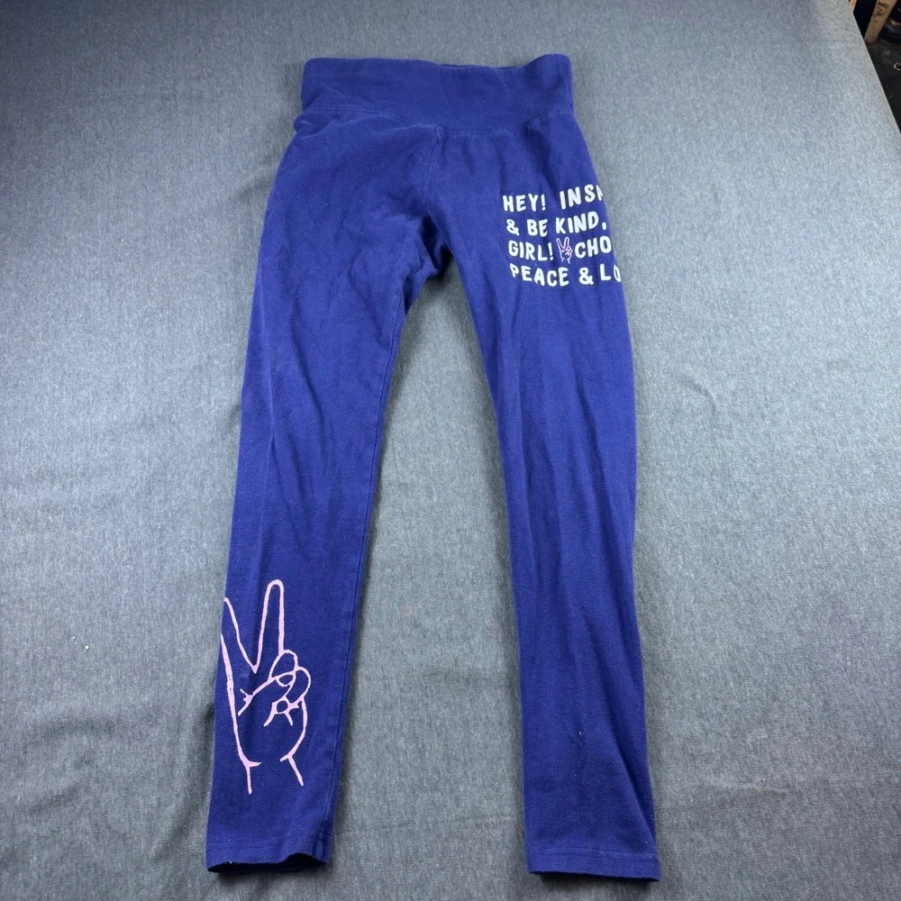 Justice Girls Graphic Leggings Size 14/16 Purple Peace Love Kind Inspirational‎