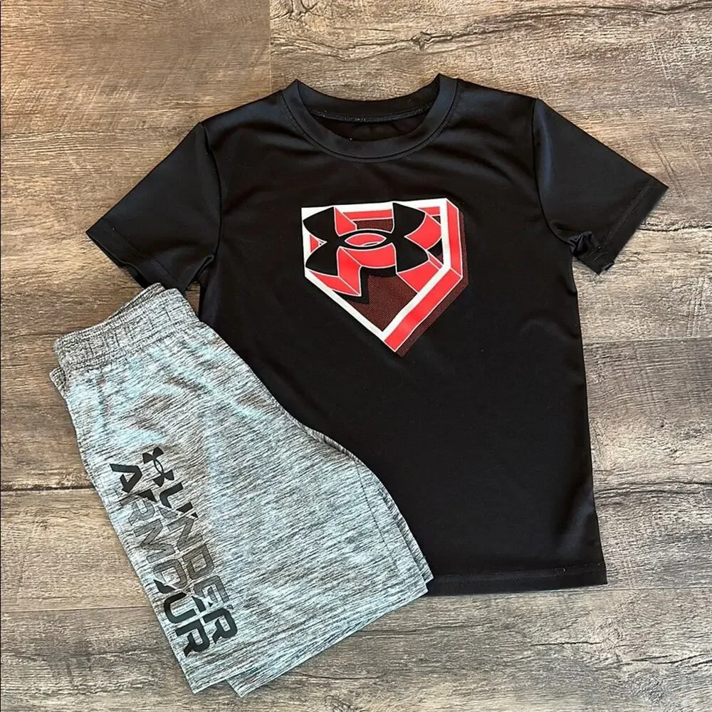 Under Armour Little Boy size 6 Baseball Two-Piece Athletic Tee and Short Set‎
