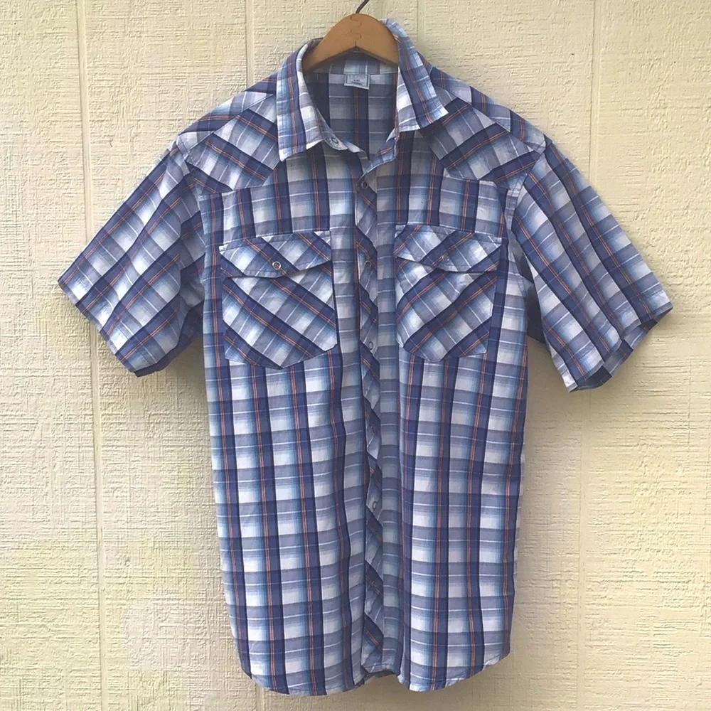 Y2K vintage western style skater vibe short sleeve snap button front Plaid Shirt