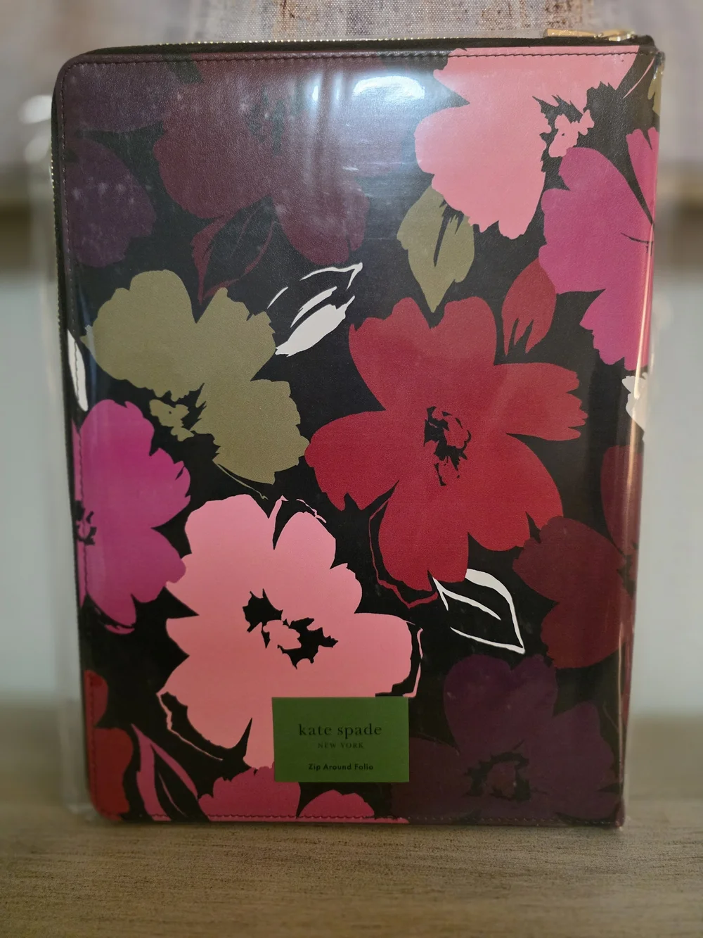 kate spade Bold Floral Zip-Around Folio in Pink, Olive & Black