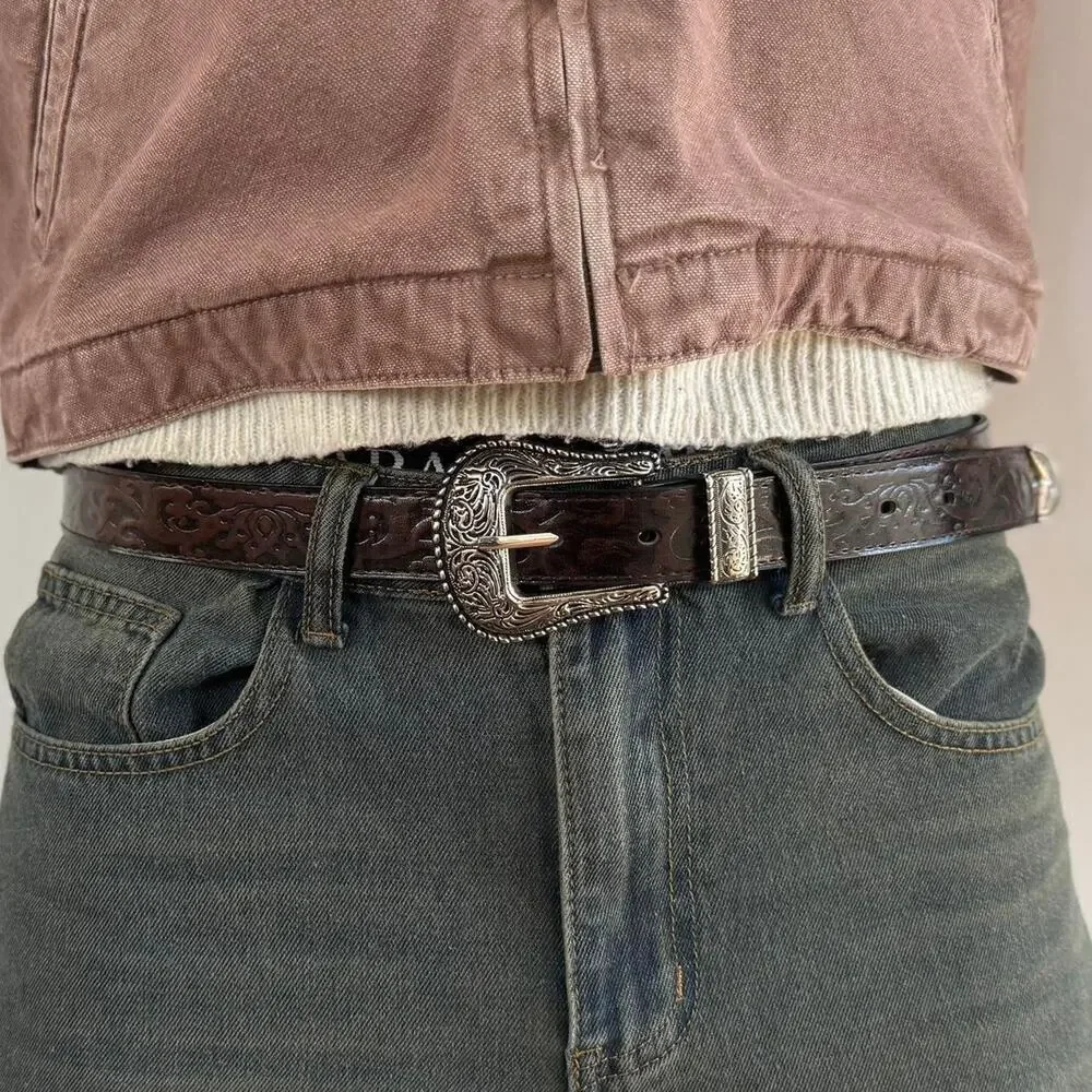 Y2k brown leather and silver