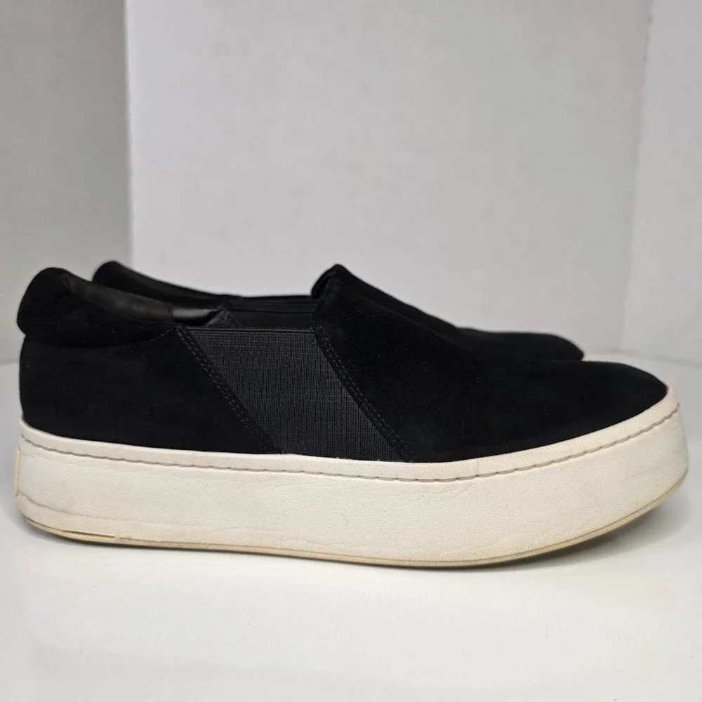 Vince Women US 8 EUR 38 Warren Black Suede Platform Slip On Sneakers‎ Shoes