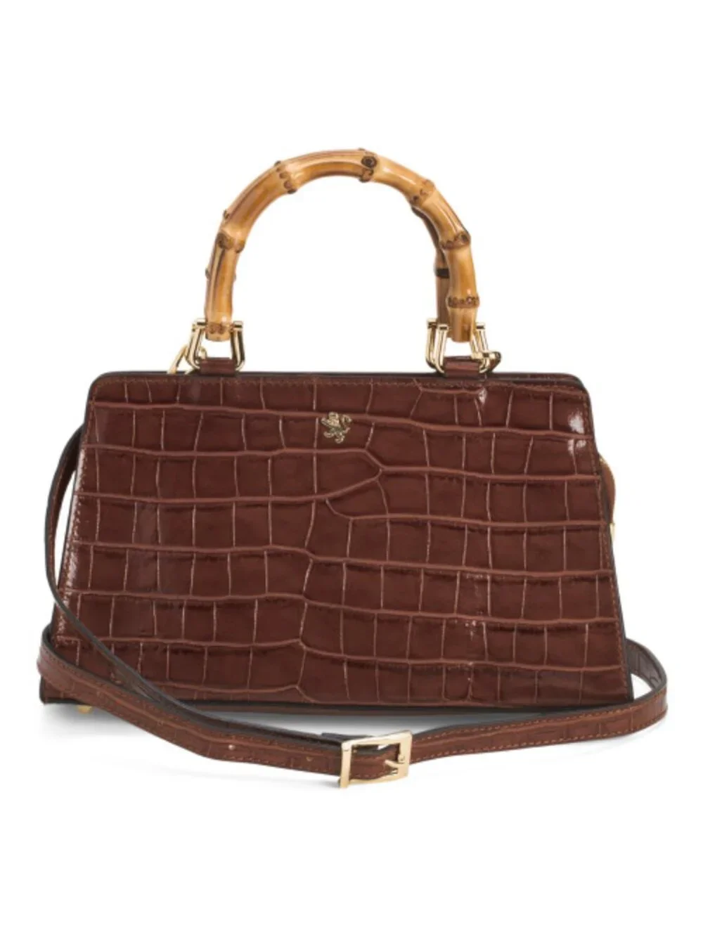 PRATESI Made In Italy Patent Leather Croc Double Entry Satchel With Handle