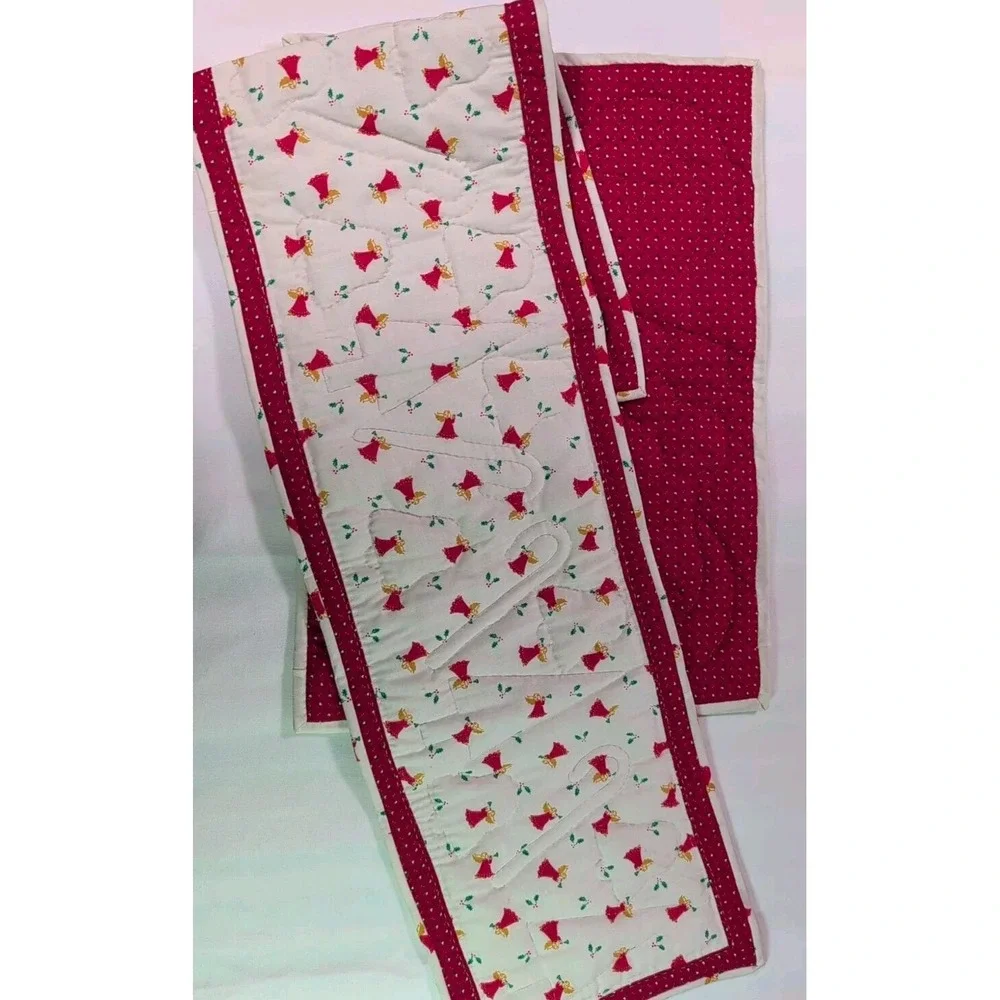 Vintage Christmas Handmade Quilt Angel Motif Table Runner‎ And Centerpiece Pads